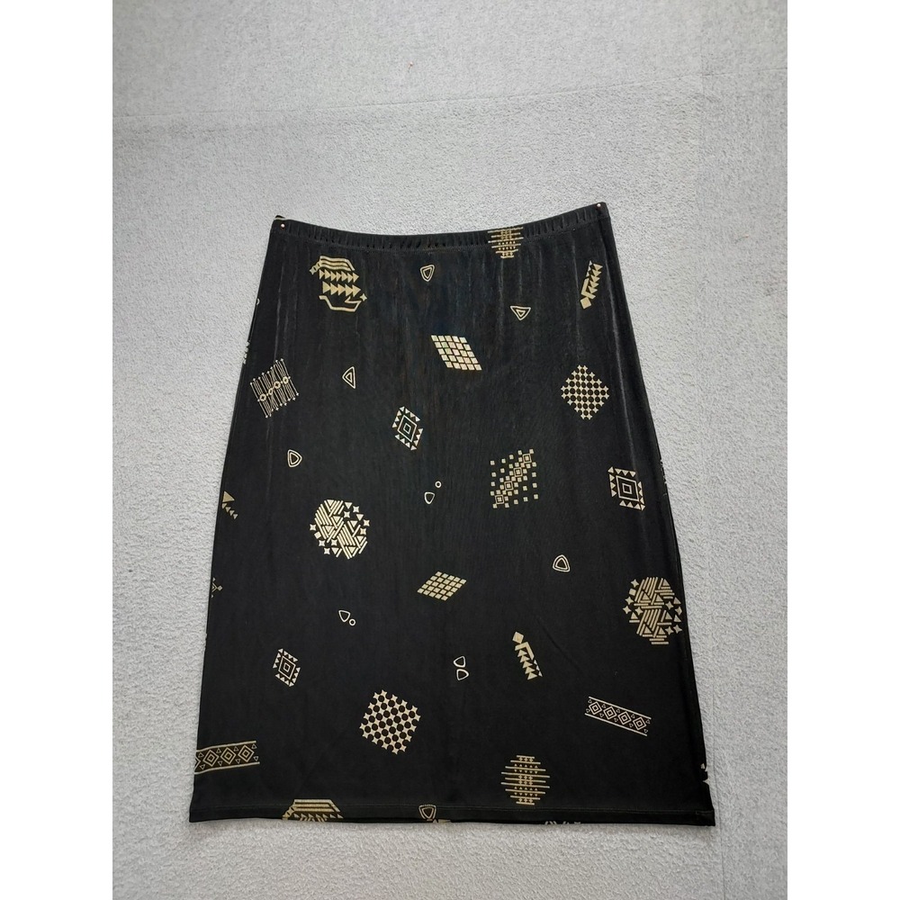 Josephine Chaus Women Skirt XL Black Gold Geometric Print Pull On Stretch Casual